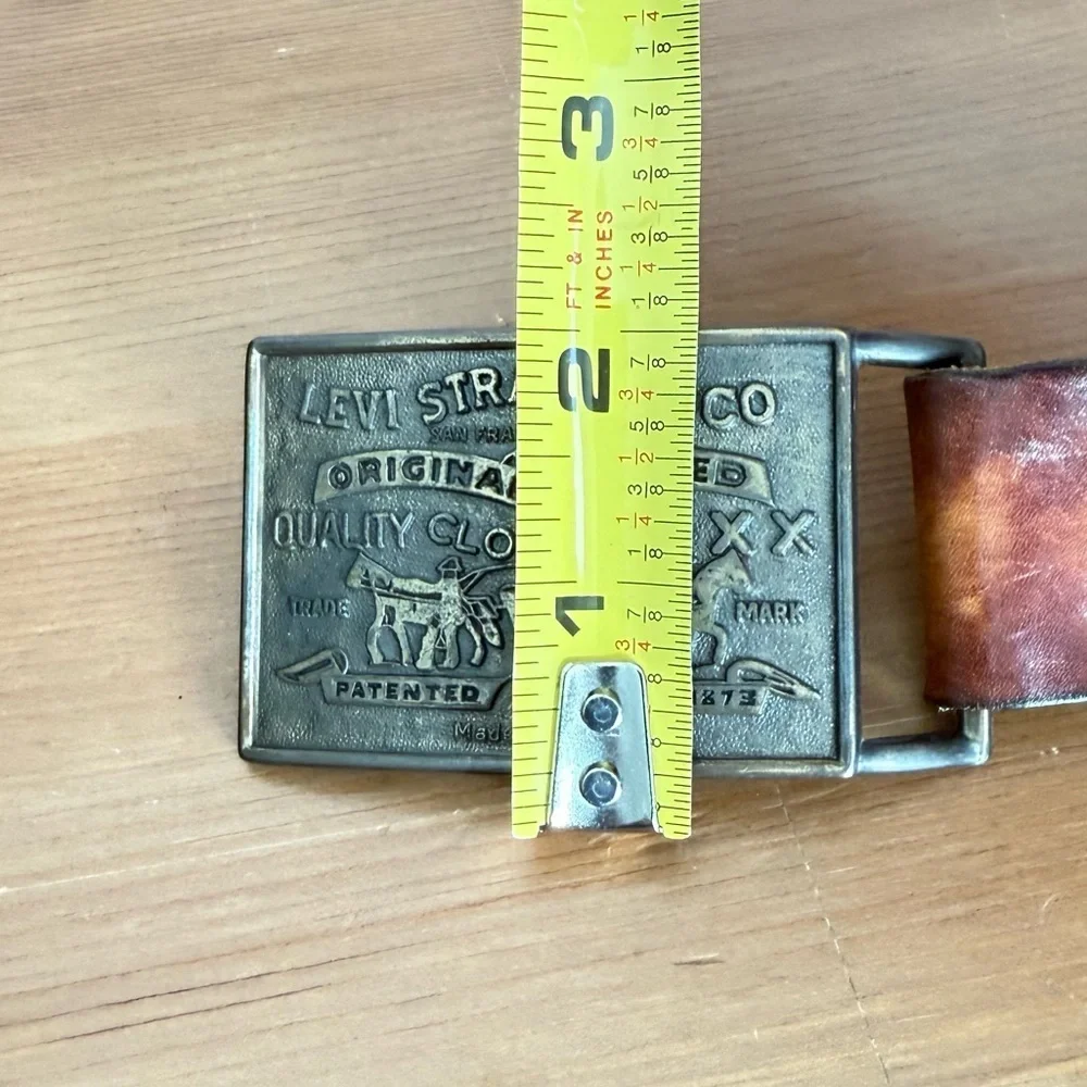 Vintage Belt Buckle & Belt Levi Strauss & Co Original Riveted Brass Tone Sz 28